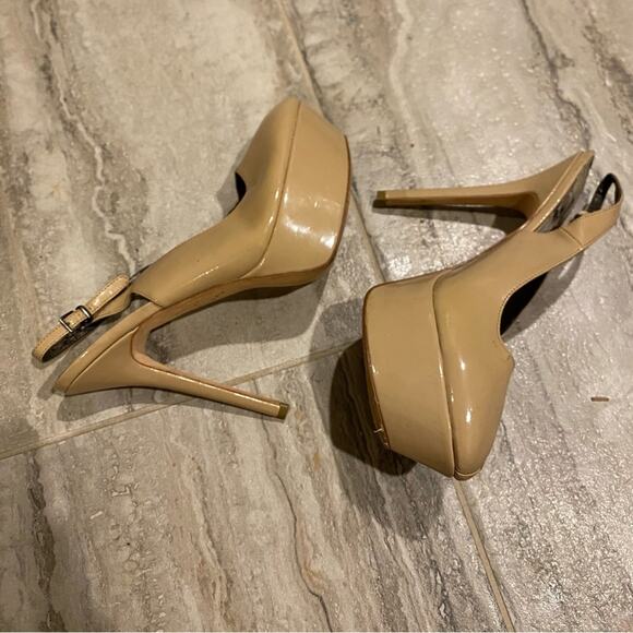 Sam Edelman Women's Beige Peep-Toe Slingback Heels - Picture 2 of 7